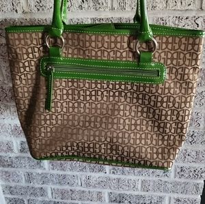 Giani Bernini Signature; large brown and green tote with shoulder straps